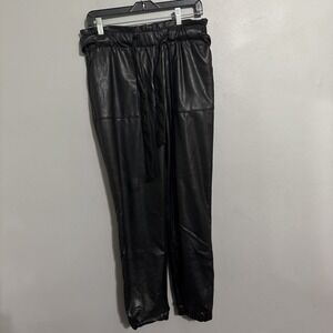 CI SONO Los Angeles Women's Faux Sassy Drawstring Leather Black Pants Sz Large